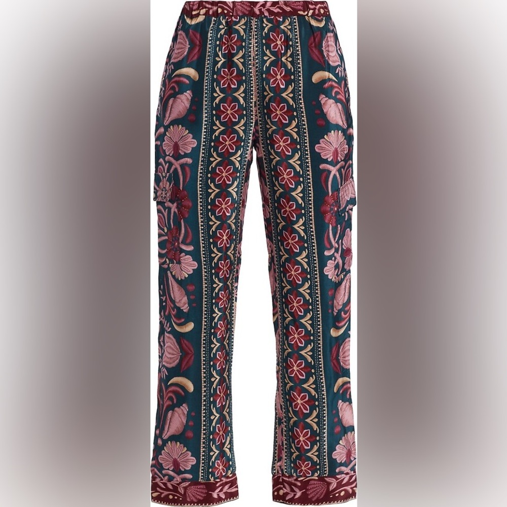 Farm Rio, Seashell Tapestry Cargo Pants
Teal, Small